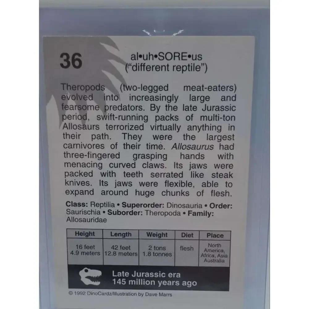1992 DinoCardz #36 Allosaurus Card